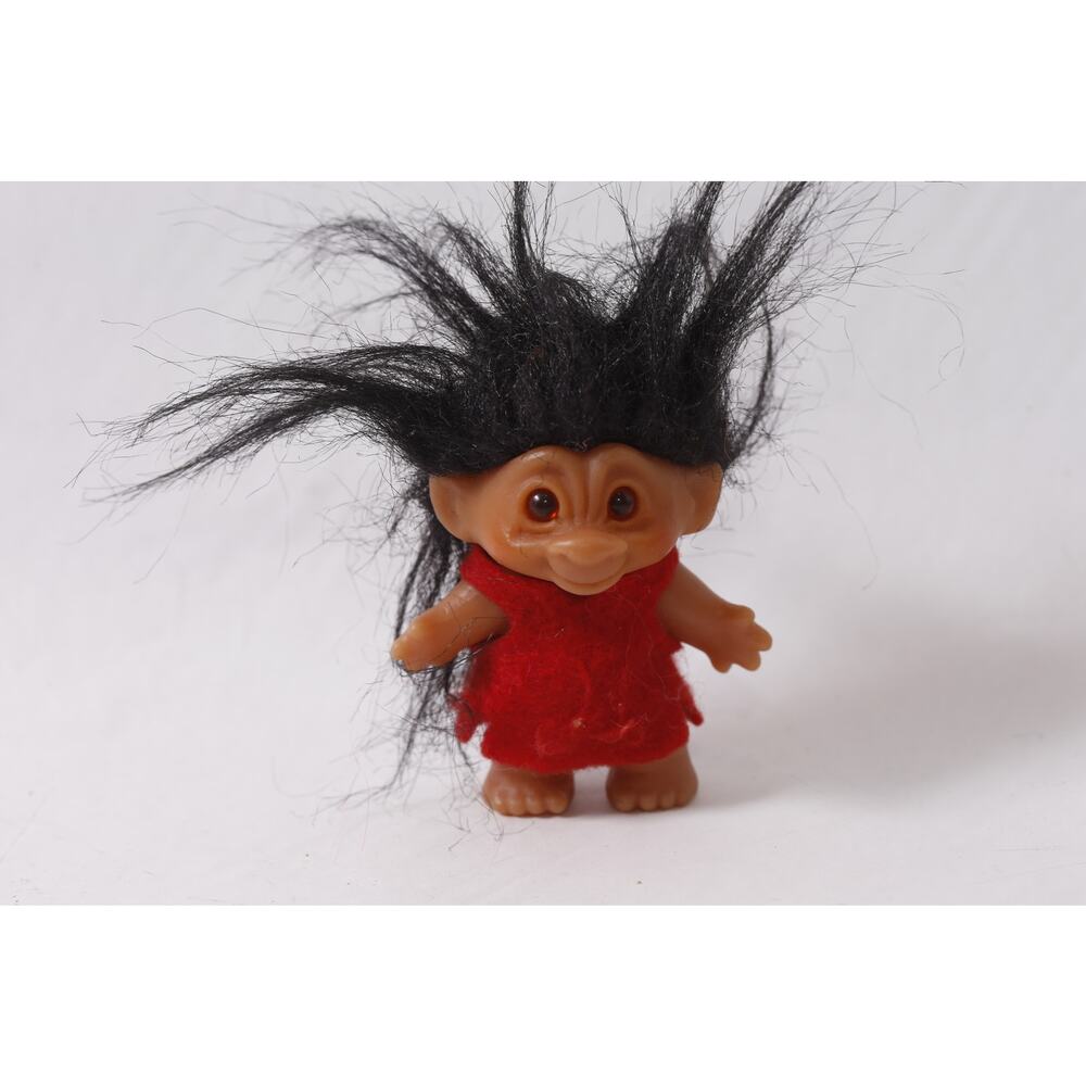1960s Dam Troll Doll Red Outfit w Black Hair Vintage Small Toy ~ 260423-WH 1094